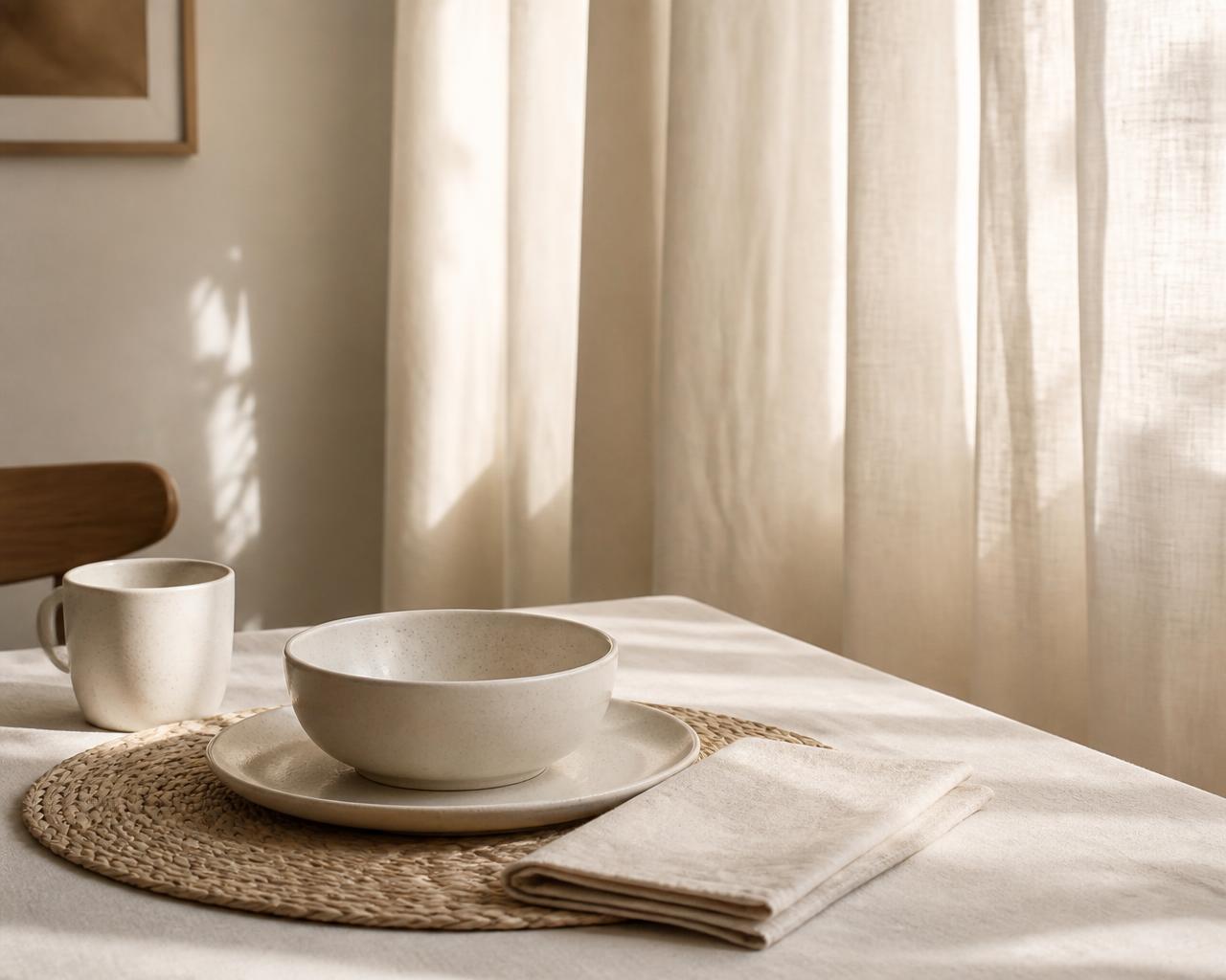 Café da manhã com louça branca