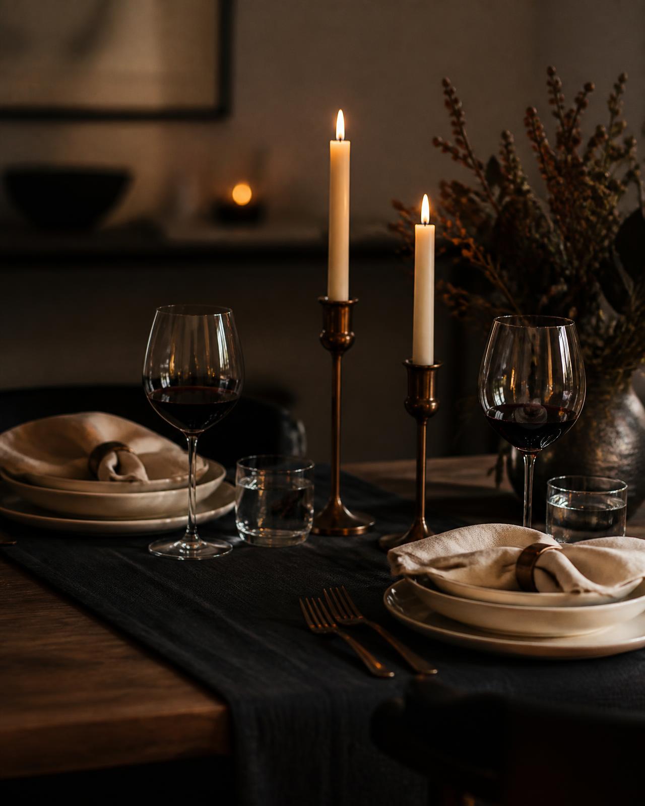Jantar à luz de velas com cristal